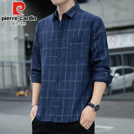 Pierre cardin American plaid shirt jacket men 2025 spring and autumn style trendy long sleeve men middle-aged loose casual versatile clothes K12108 gray 3XL