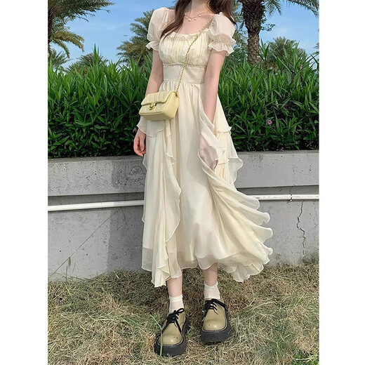 允橘连衣裙裙子女夏季2025新款轻奢高级感白色长裙法式海边沙滩裙纯欲 米白色钉珠仙女连衣裙 M 建议95-105斤