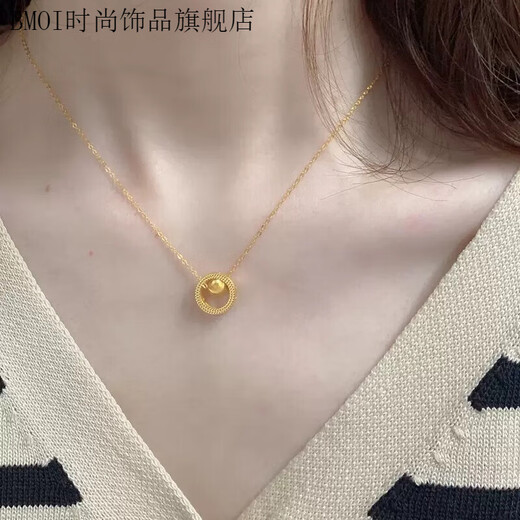 BMOI Old Phoenix 999 gold pure gold gold-plated silver cat's eye necklace transfer bead pendant women's 24K Shilai transfer clavicle chain 0.01g Fat Donglai same style Ball bead ring necklace Fat Donglai same style