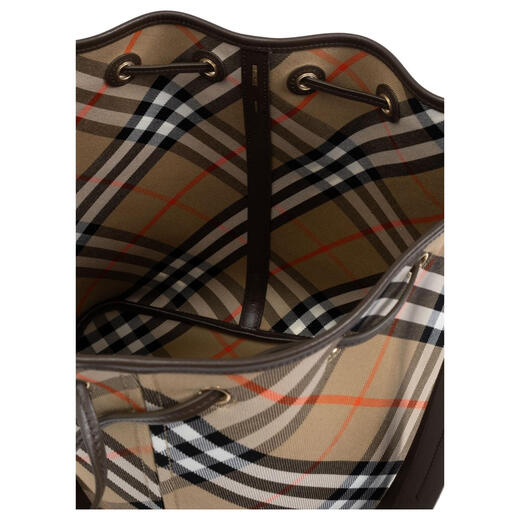 博柏利（BURBERRY）经典格纹抽绳开合 棉 水桶包斜挎单肩包 女款 米色 基础装（包+防尘袋）