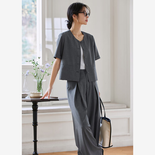 Vanciman Fashion Set Women's Summer New Strickan Top Wide Legs Casual Hosen Zwei-teilige High-End-Grau-L.