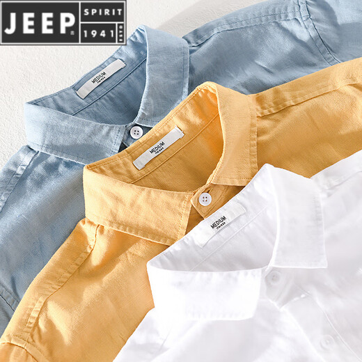 JEEP SPIRIT亚麻短袖衬衫男士夏季2025新款休闲棉麻大码白色薄款衬衣男款 9711蓝色 M 【100-110斤】