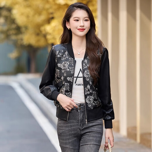 
ROMON (ROMON) jacket for women's black leather jacket for spring and autumn 2025 new fashion high-end and super good looking small motorcycle short jacket black M