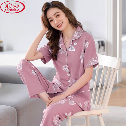 Langsha 2025 Sommer neuer Pyjamas für Frauen mit kurzärmeligen Baumwollhosen für Mütter mit dünnem Stil, plus Größe, mittleren und älteren Baumwollset 653 m für 80-100 Jin [Jin gleich 0,5 kg].