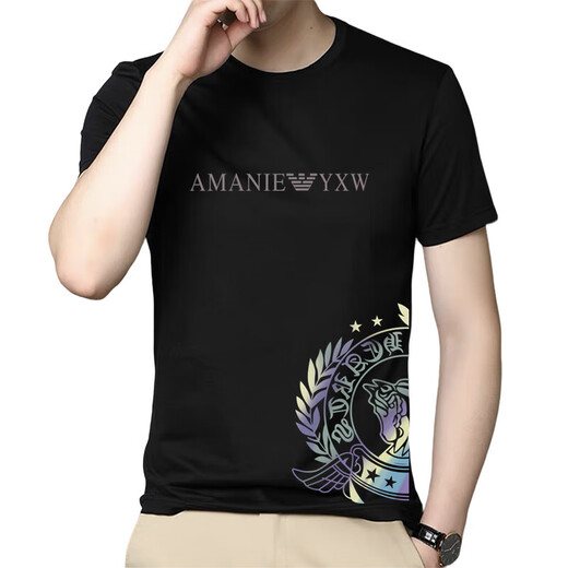 ARMANIBR阿玛尼夏季 冰丝棉短袖T恤男200斤大码半袖男士简约 AM756白色 M 90-120斤