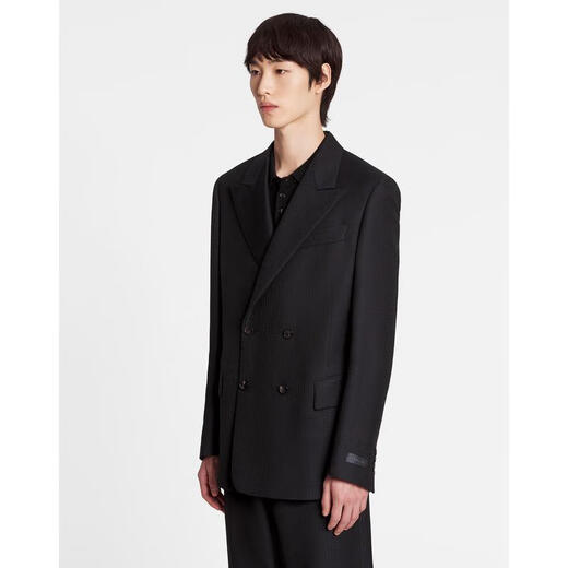 浪凡（LANVIN）男士休闲夹克长袖双排扣西装外套商务通勤百搭正装潮流外套 黑色 均码 |FR-48