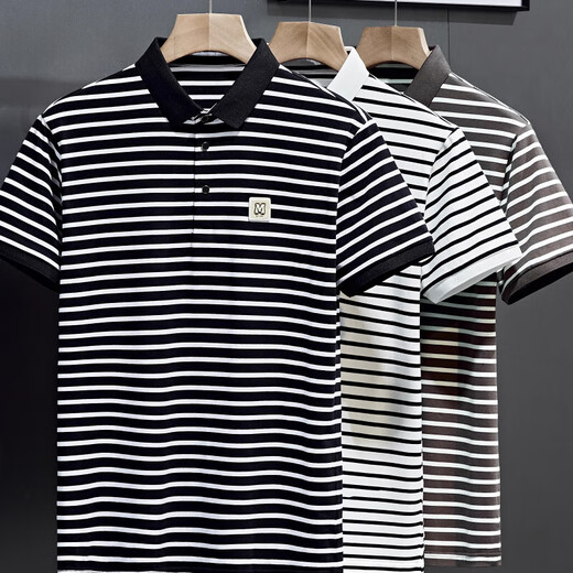 Pure Cotton Revers Polo-Hemd unter Jiumuwang Jiumuwang, Herrenmodemarke, führt den Sommer mit kurzärärmernem T-Shirt. Schwarz Q753 M. Empfohlen 100-120 Jin [Jin ist 0,5 kg]