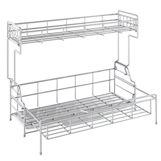 Jijian Space Kitchen Bowl Rack Drain Rack Countertop Multi-functional Pool Place Chopsticks Water Cup Storage Rack Tableware Bowl Dish Storage Rack M688 Large Double-Layer Silver Gray 58CM Full Set of Pendants