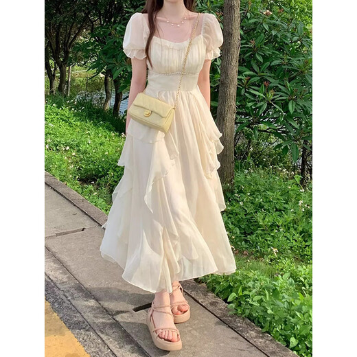 允橘连衣裙裙子女夏季2025新款轻奢高级感白色长裙法式海边沙滩裙纯欲 米白色钉珠仙女连衣裙 M 建议95-105斤