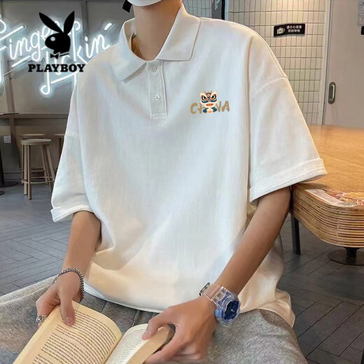 Playboy (Playboy) American Hourde Polo Polo Chirt Men à manches courtes à manches à manches à manches courtes t-shirts à manches à manche inférieure [3899-lion Dance] Black L 110-130Jin [Jin est égal à 0,5 kg]