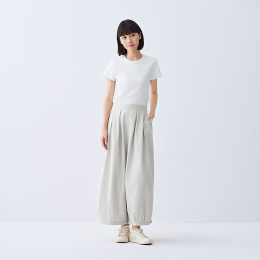 无印良品（MUJI） IDEE 女式平纹灯笼裤裤子女款夏季款女装纯棉 25年长裤 GA54CC5S 浅灰色 M （155/68A）