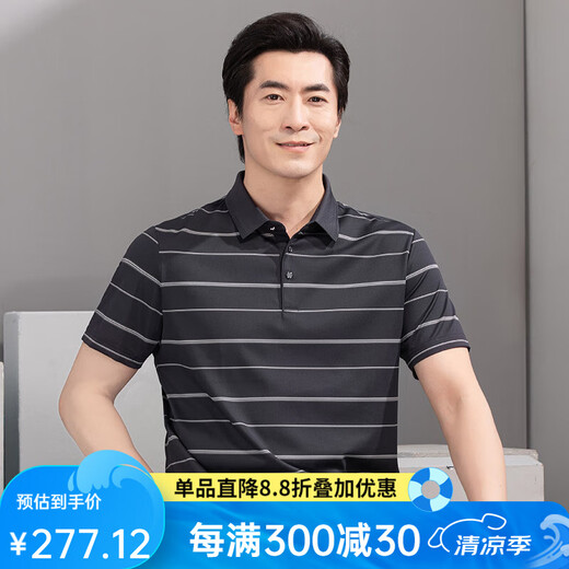 Hongdu Sommer Neues Herren-Kurzärmler T-Shirt Business Casual Revers Book Striped leicht abprallte Halbarm-T-Shirt im mittleren Alter, graues Ta9226-1 m (170/88a)