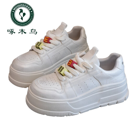 
Woodpecker super hot small height-enhancing thick-soled shoes for women 2025 new spring European goods various board shoes and sponge cake small white shoes silver polish T-3888 35