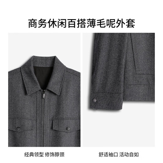 Jinba Herren Herbst- und Winter -Revers -Lupe -Woll -Woll -Jugend dünne Wolljacke Herrenjacke Herren BBWT3232 Kiln Grey XL