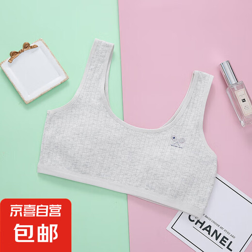 女童内衣防凸点吊带文胸棉小背心发育期少女款中小学生抹胸透气 灰色  -6195# 均码 （建议60-100斤）