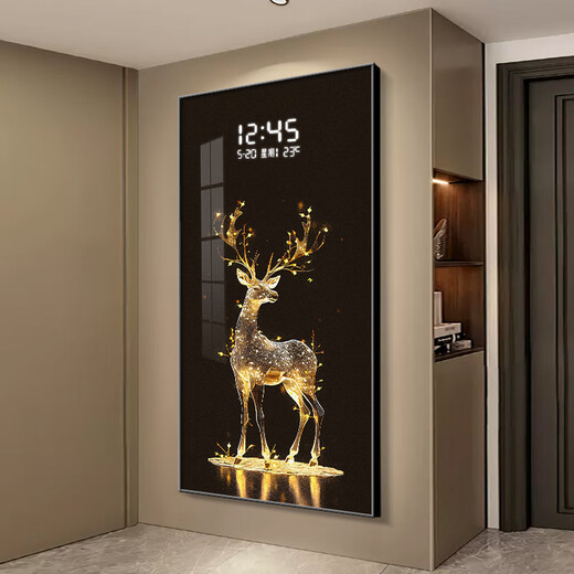 Modern light luxury entrance decoration painting entrance door mural electronic clock LED light painting living room corridor hanging painting SXS4882 vertical model 90*180cm (atmospheric recommendation) 23