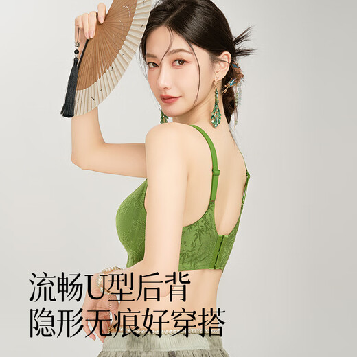 猫人内衣女浮雕新中式国风提花文胸聚拢不空杯无痕无钢圈裸感胸罩薄款 瓷白色【新中式 国风浮雕】 M 【34/75AB 建议100-120斤】