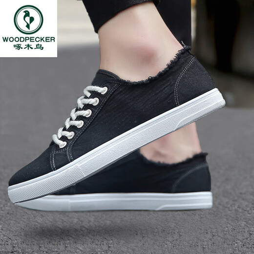 Holzspecker Sommer Neue vielseitige weiße Schuhe Herrenschuhe Trendy Schuhe Sport Casual Board Schuhe Herren Stoffschuhe Nicht rutschende Leinwandschuhe Männer 6636 Schwarz und Weiß 41