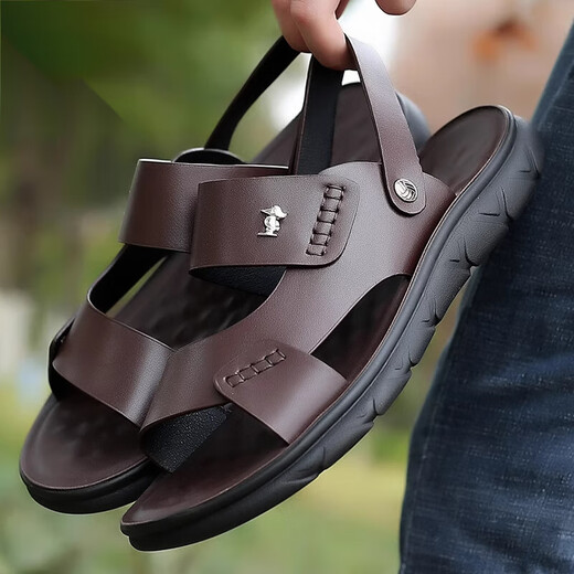 Ferme à air chaud (refengmai) Real Cobine de vache chaussures de plage d'été décontractées Sandales de cuir véritable pour hommes à l'extérieur à double usage chaussures de conduite usagés usurant non-glissement 9928 Brown 38