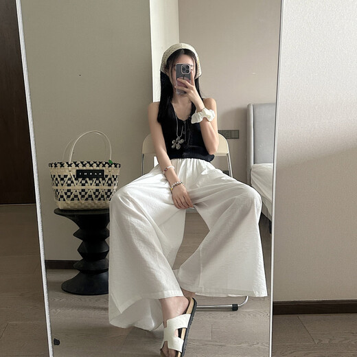 [Fallen lassen Röcke] Feste Farbe Lazy Old Money Style Acht-Punkte-Hose mit breiten Beinen lässige, lockere und schlanke, hoch taillierte Sommerfrauen, erdige gelbe Farbe L [Vorgeschlagen 118-136 Jin [Jin ist 0,5 kg]]]