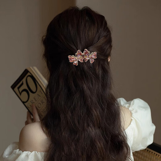 Xiang Wan Hairpin Hairpin Double Butterfly Spring Clip Women's Rhinestone Hairpin Back of the Head Top Clip Horizontal Clip Ponytail Clip Straight Clip