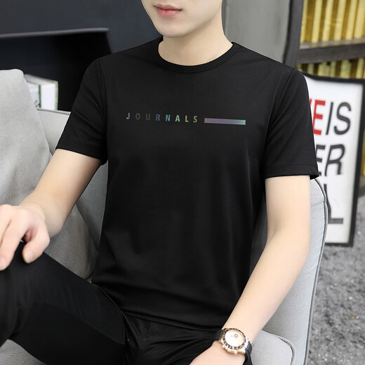 Camiseta de seda de hielo Summer de altura corta de manga corta para hombres Camisa modal de moda de moda negra Modal Top de mante manga y secado rápido 1416 White (modelo de alta calidad) M _ (95jin [Jin es igual a 0.5 kg] -110Jin [Jin es igual a 0.5 kg])))
