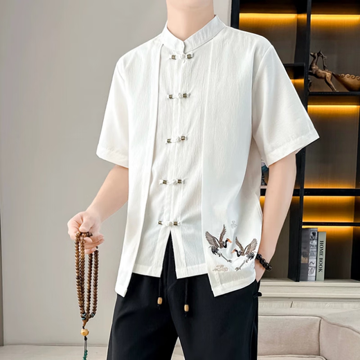 Padre de carpintera de carpintero (Tucano) Traje de camiseta de manga corta de estilo chino para hombres Falso de dos piezas Bordado de tendencia bordada de dos piezas Conjunto de dos piezas chino T 9885 White [superior + pantalones] Estilo de manga larga M (110Jin [Jin equivale a 0.5 kg])