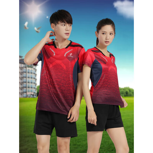 Nyye Traje de ropa deportiva de manga corta Mesa y mujeres Jersey Jersey Traje de voleibol de secado rápido Pareja de traje de bádminton imprimiendo 3888 Red Women's Top M
