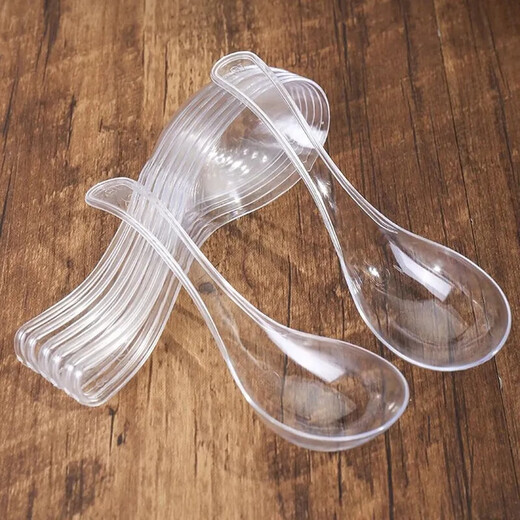 Disposable food-grade spoons, thickened, take-out fast food, transparent plastic spoons, crystal spoons, 100 pieces, 2 bags - simple packaging