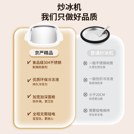 京严炒酸奶机免插电款家用迷你儿童自制DIY炒冰机制冰机冰淇淋机 升级加高款【云朵白】+2支炒冰铲
