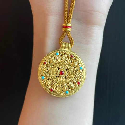 Excellent enamel pendant sweater chain, ancient method inheritance, new Chinese style hollow eight treasure compass clavicle chain gift for women, enamel color compass (gold within 0.2g) free brown