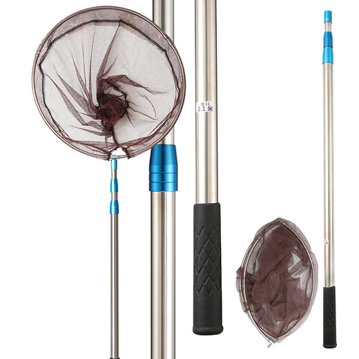 God Shark 1.8m stainless steel copy net thickened telescopic copy net rubberized anti-scratch folding fishing net pocket set fishing gear