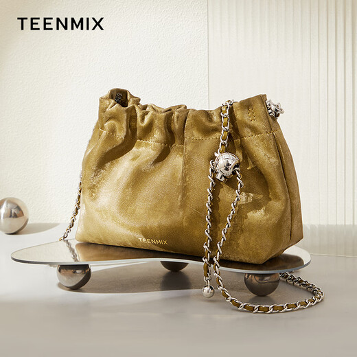Tianmeiyi Bag féminin Sac nuage de vache de vache Nouveau sac plié chinois plié petit sac à balle en or sac d'anniversaire cadeau pour petite amie Olive Green