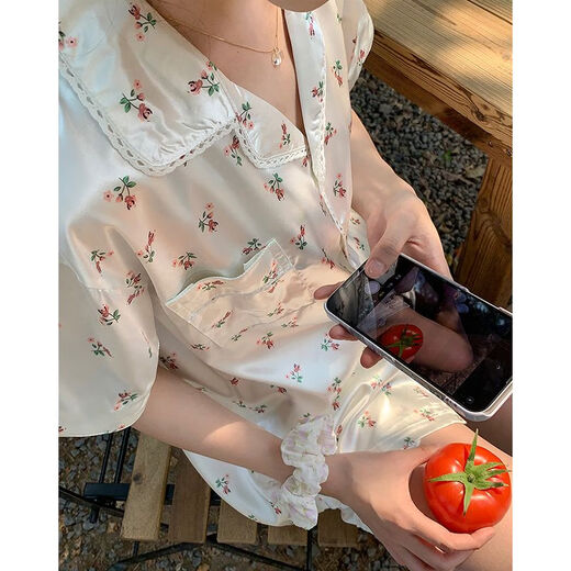 欧伦黛ins新款碎花冰丝睡衣女夏季薄款小清新休闲少女家居服套装可外穿 套YFY9901【丝滑凉感型】 M 【建议80-100斤】