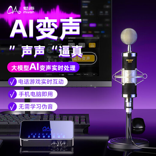 Meisheng AI voice changer computer real-time real-time male-to-female phone call game professional live sound card recording dubbing anchor special voice changer T9-5 black (AI voice changer universal for mobile phones and computers)