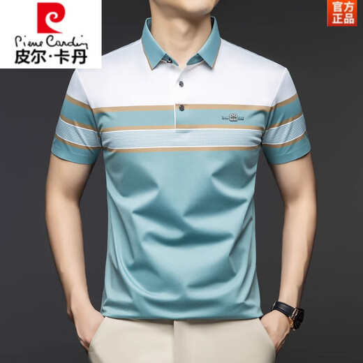 Pierre Cardin Mulberry Silk T-Shirt Herren kurzärmeliger Sommer neuer Stil mittleren Alters mittleren Alters mit halbärmeligem Eis Seiden-Revers-Polo-Hemd Herren-Top Khaki 3 EGR 9925 m (165)