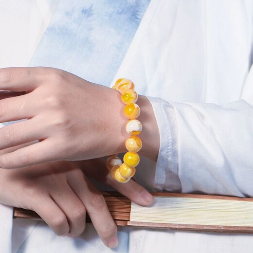 Xinxiangdu, with national inspection certificate, natural raw mineral genuine white flower beeswax bracelet for men and women, bone china white old beeswax bracelet, demon flower beeswax 12mm (generous female model) about 17 grams