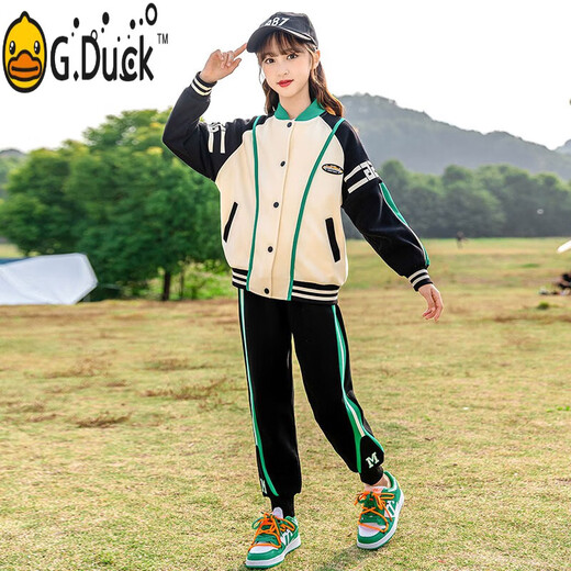 G.DUCKKIDS儿童套装女童秋装2025春秋季新款洋气小女孩运动棒球服卫衣两件套 BQ1396黑色 120 cm