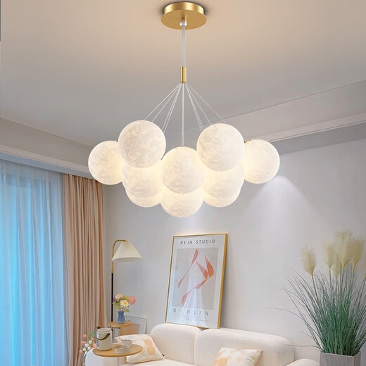 Nordic Simple Wohnzimmer Internet Prominente Beleuchtung Creme im Schlafzimmer Restaurant Planet Kronleuchter Zhongshan Home Dekoration Mondlampe 9734-schwarz 7-köpfige dreifarbige helle Ballkugel