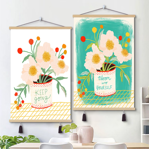
Three-April Tiger hand-painted flowers, small fresh living room decoration painting, bedroom room hanging canvas, fabric mural hanging cloth background cloth 12804 black oak color hanging ears optional red brown, default brown color 70cmx100cm (picture size)