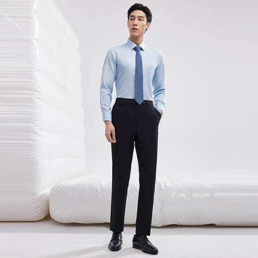 Youngor long-sleeved shirt men's cotton silk wool blended DP no-iron shirt full-body lining anti-wrinkle flat and stylish 2025 new product light blue VLTP119698IBY 40 (175/92Y)