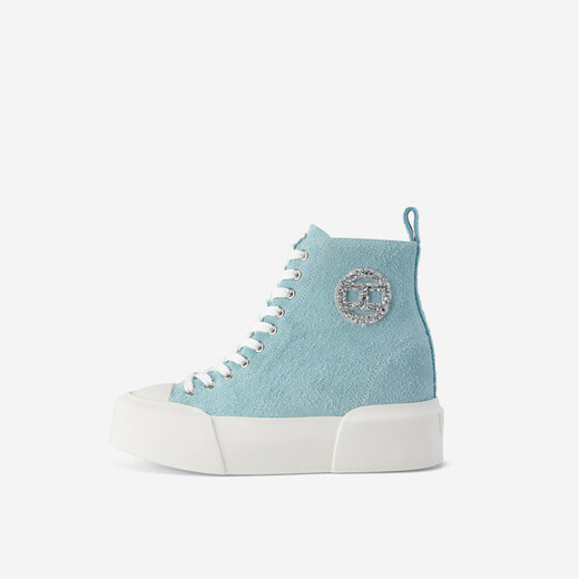 
IIJIN 2024 new 8cm thick sole inner height-inverted velvet solid color versatile casual high-top shoes for women YF698ABC blue 34