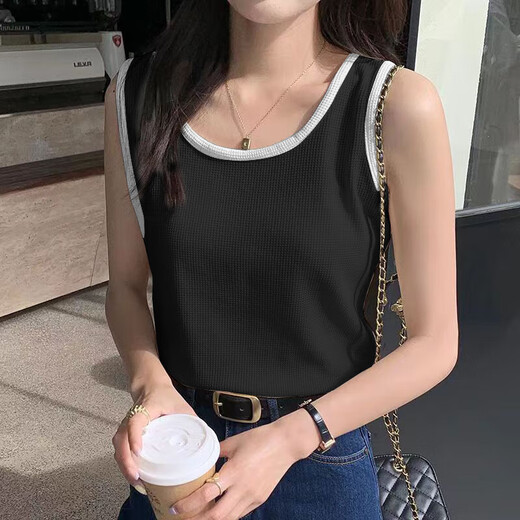 New summer suspender vest for women wearing inner and outer bottoming shirts, fashionable waffle splicing design sleeveless tops, B167-white L Recommended 105-115Jin [Jin equals 0.5 kg]