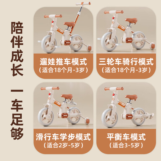贝趣儿童三轮车1-3-6岁平衡车可折叠脚踏车三合一宝宝小孩幼儿自行车 白 【四合一】折叠+辅助轮灯+推杆 2-4岁周岁生日礼物