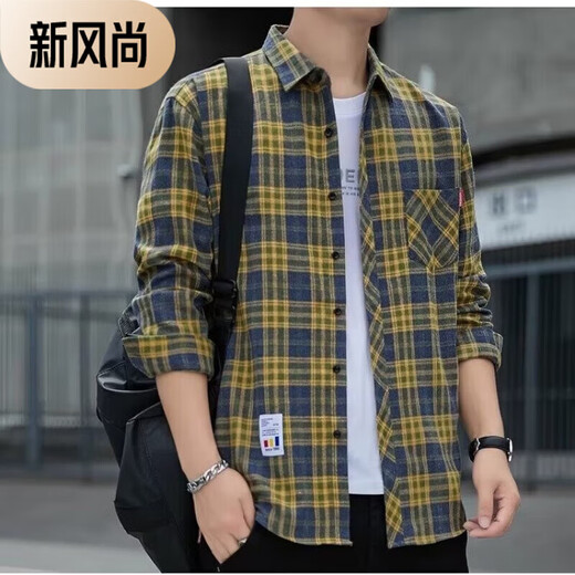 Camisa informal de Pure Yishion a cuadros Plaid Spring y Autumn Camisa de manga larga Top K12108 White M _90-110Jin [Jin equivale a 0.5 kg]