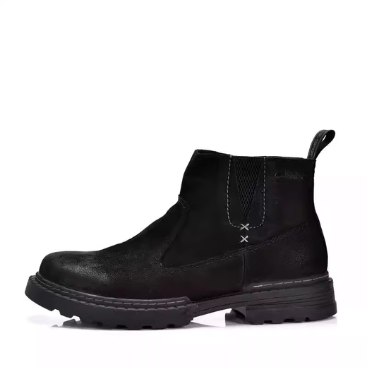Qile leather clark men's shoes winter non-slip men's short boots high top cotton shoes warm wool side zipper Martin boots black 39