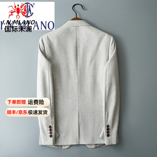 International Milan luxury high-end brand men's high-end suit jacket men's spring and autumn new men's business casual suit top Khaki XL recommended 140-160Jin Jin equals 0.5 kg
