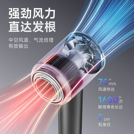 AUX hair dryer high speed hair care hair dryer leafless hollow hair dryer bass high power high wind speed quick drying home dormitory negative ion hair care does not hurt the hair hair dryer thin and soft dark gray 800 million negative ions + magnetic air collection nozzle