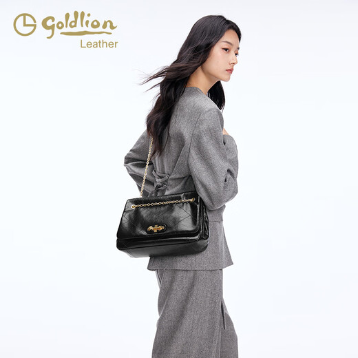 Goldlion Frauenbag 2025 Neue Modelle Luxus Textur großer Kapazität Umhängetasche Weiche Leder Kuhläden Trendy Crossbody Bag Schwarz