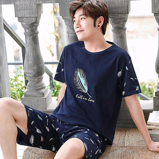 Hongdou official website [Central Mother] 2025 pajamas men summer pure cotton short sleeve shorts cotton teenager men's home clothes milky white 679 L [recommended 110-135 Jin [Jin equals 0.5 kg] wear]